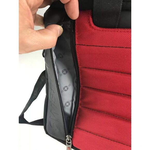 Swiss Gear Unisex Red Black Canvas Outer Pockets Detachable Strap Laptop Bag - Picture 9 of 10